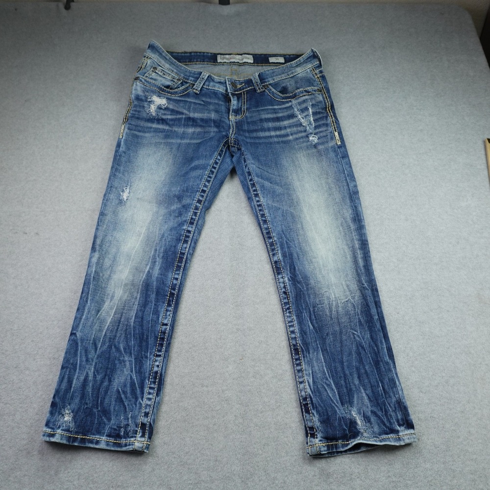 BKE Capri Womens 30 Blue Distressed Sabrina Denim Casual Low Rise